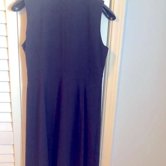 Ellen Tracy Navy Sheath Dress Sleeveless Notched Collar - Picture 3 of 5